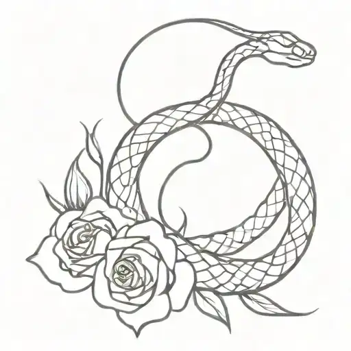 snake and rose wrapped tattoo design idea
