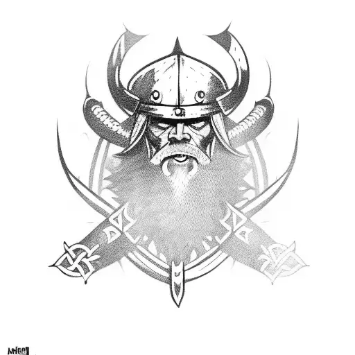 viking ax surrounded by thorns tattoo design idea