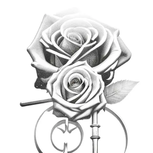 female grim reaper with giant scythe and red roses tattoo design idea