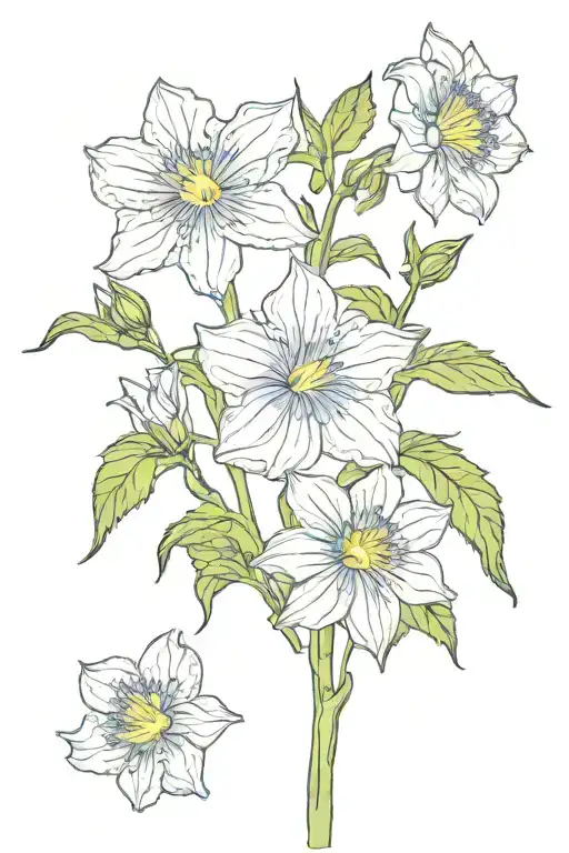 Aster, Morning glory, Narcissus flowers tattoo design idea