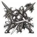 medieval knight holding a sword covered in thorns tattoo design idea