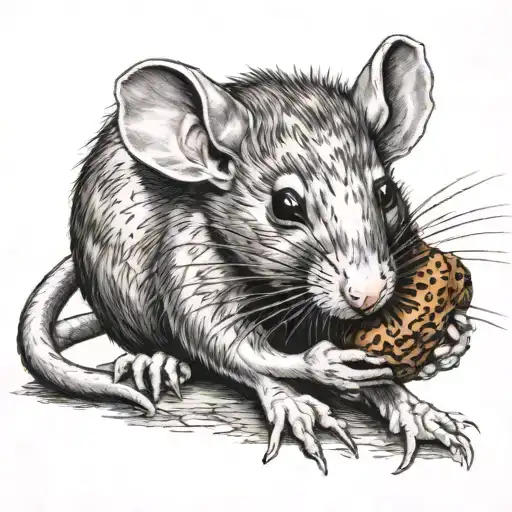 rat holding a truffle tattoo design idea