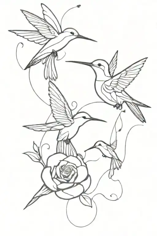 2 humming birds and roses with lots of line work tattoo tattoo design idea