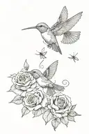 2 humming birds and roses with lots of line work tattoo tattoo design idea