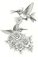2 humming birds and roses with lots of line work tattoo tattoo design idea