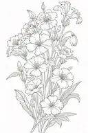 bouquet of flowers including carnations, snowdrops, daisys and sweet peas  tattoo design idea