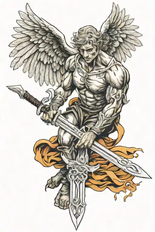 fallen angel holding a sword tattoo design idea