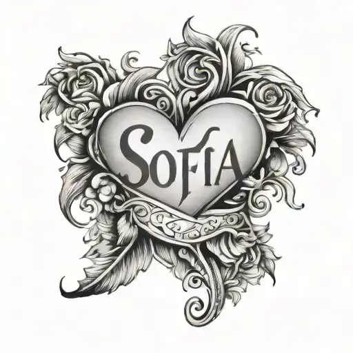 make me a simple tattoo with the name Sofia in a heart tattoo design idea