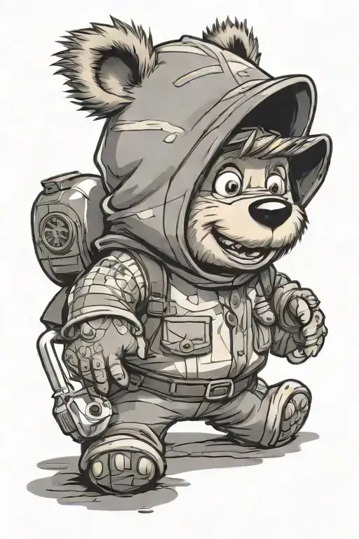 cartoon masha and the bear with a grenade tattoo design idea