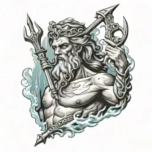 Poseidon holding a trident tattoo design idea