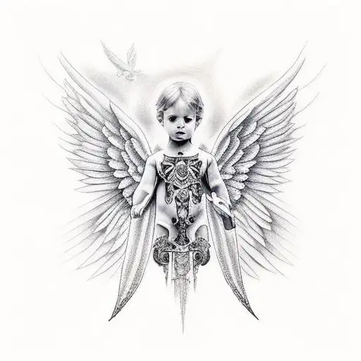 angel con espada tattoo design idea