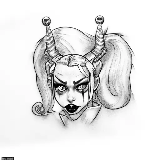 Harley Quinn with blue eyes. tattoo design idea