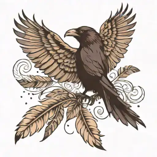 raven and feathers falling tattoo design idea