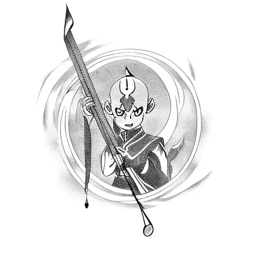 Aang playing a musical instrument in the Avatar state tattoo design idea