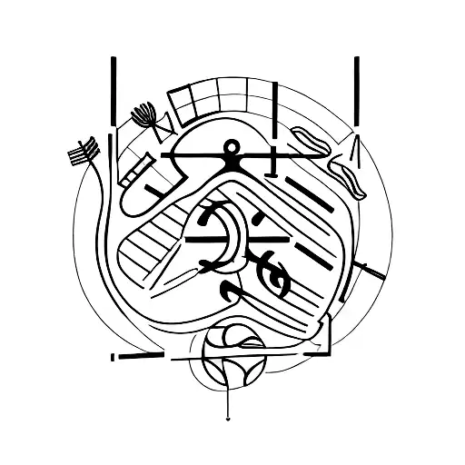 A minimalist tattoo of a sports equipment morphing into a musical instrument, symbolizing your transition from sports to music tattoo design idea