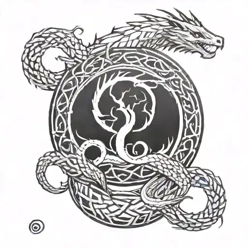Jörmungandr and Yggdrassil tattoo design idea