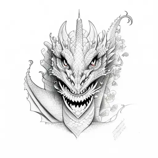 dragon faces with colored eyes playing peekaboo behind orchids  tattoo design idea