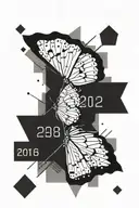 Masculine and modern geometric butterly with the date 09 29 1976  tattoo design idea