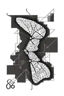 Masculine and modern geometric butterly with the date 09 29 1976  tattoo design idea