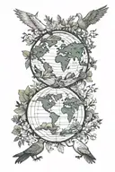 : evolution of planet earth from a violent planet to life sustaining. Include plant and animal life, ending with man  tattoo design idea