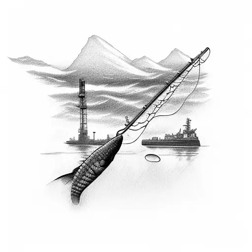 jack daniels, oil rig, guy fishing tattoo design idea