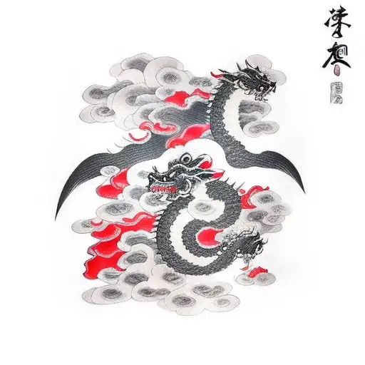 japanes  black and red cloud with dragon  tattoo design idea