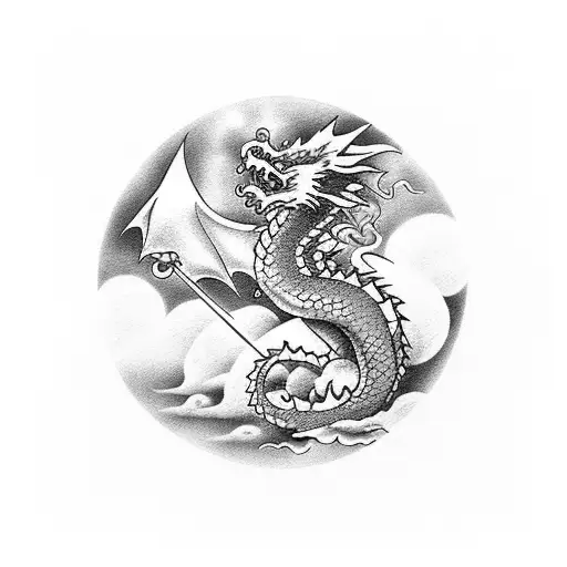 cloud with dragon and red moon for full hand tattoo design idea