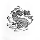 cloud with dragon and red moon for full hand tattoo design idea