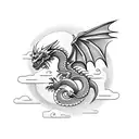 cloud with dragon and red moon for full hand tattoo design idea