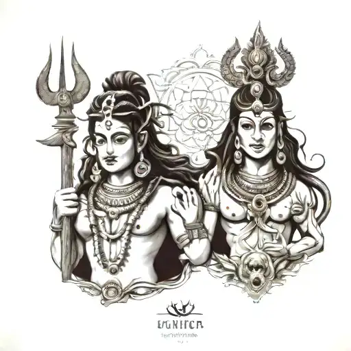 lord shiva and lord kali goddess tattoo design idea