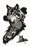 male wolf with 3 cubs tattoo design idea