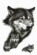 male wolf with 3 cubs tattoo design idea