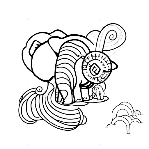 baby elephant sitting on a hot air ballon and half a rainbow over them tattoo design idea