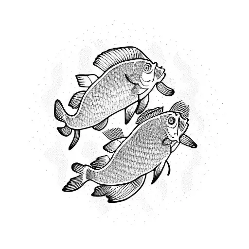 Two koys carp swimming in a sea of lines and dots tattoo design idea