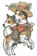 jack russell terrier and husky as cowboy riding tattoo design idea