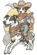 jack russell terrier and husky as cowboy riding tattoo design idea