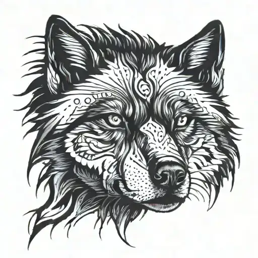 cosmic black wolf with blank eyes tattoo design idea