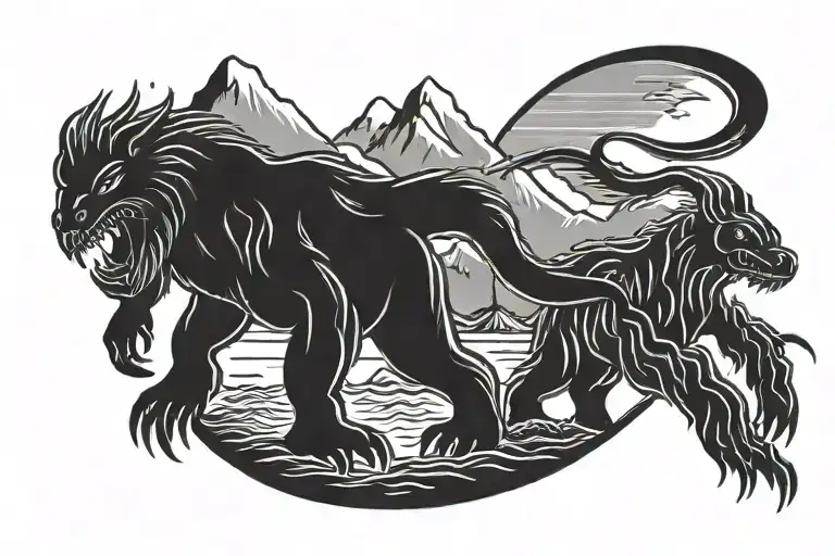 single line cryptid silhouettes Bigfoot Mothman Loch Ness monster nightcrawler ufo tattoo design idea