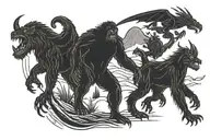 single line cryptid silhouettes Bigfoot Mothman Loch Ness monster nightcrawler ufo tattoo design idea