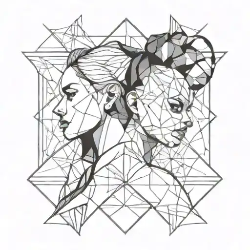 Diablo with bun and gentle girl kissing each other tattoo design idea