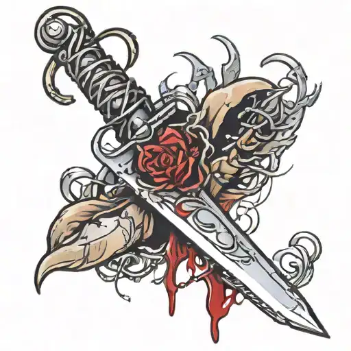 scalpel with blood and barbed wire  tattoo design idea