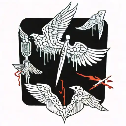 medical scalpel with blood dripping from its wings tattoo design idea