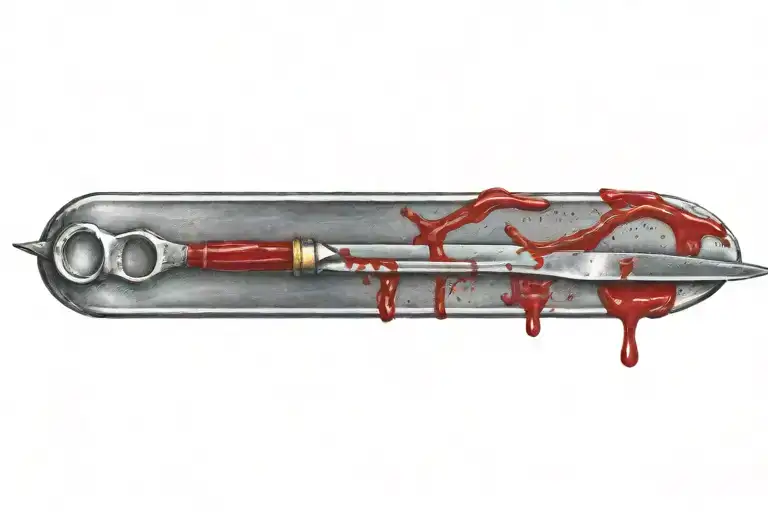 medical scalpel with blood dripping downwards tattoo design idea