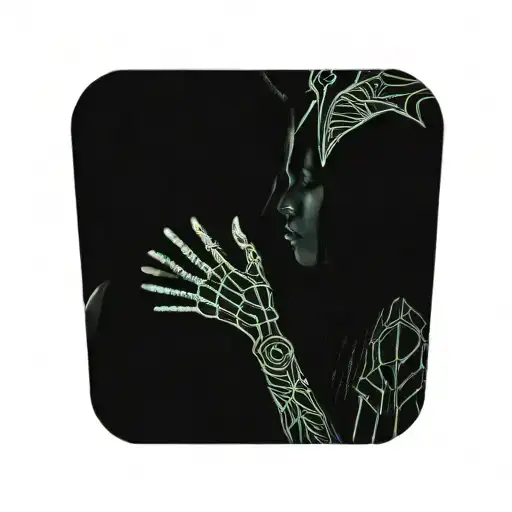 diablo  with hornes and girl with straight hair kissing each other, only hands of the diablo on the neck of the girl tattoo design idea