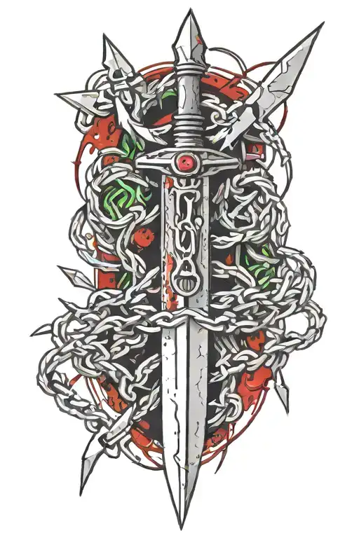 scalpel with blood and barbed wire  tattoo design idea
