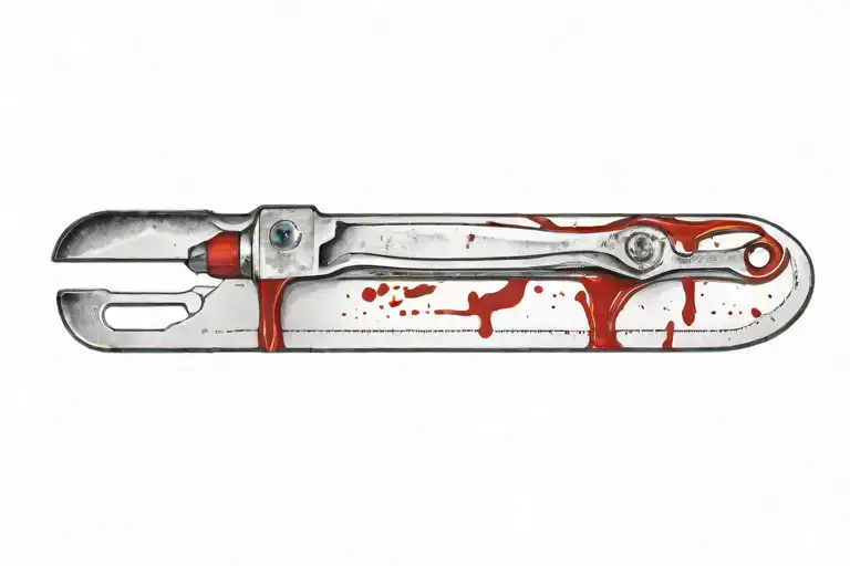 medical scalpel with blood dripping downwards tattoo design idea