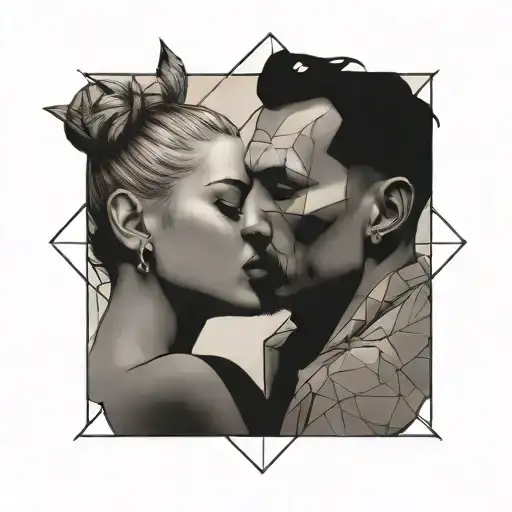 Diablo with bun and gentlegirl kissing each other side tattoo design idea