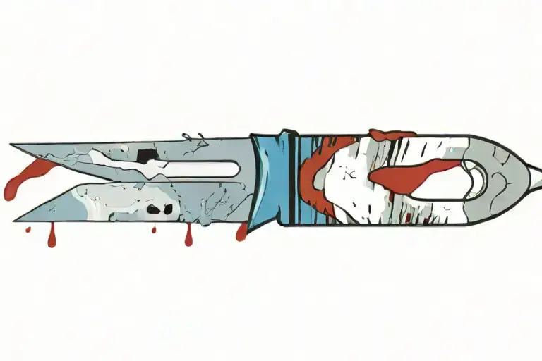 open medical scalpel  with blood on it blade tattoo design idea