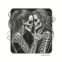 diablo skull and gentlegirl with straight hair kissing each other diablo's hand on the girl's neck tattoo design idea