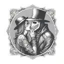 plague doctor with beautiful girl kiss each other with his hand on her neck tattoo design idea